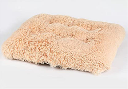 Long Plush Calming Pet Bed Cuddler Pet Bed for Dogs and Cats Fluffy Faux Fur Dog Bed with Anti Slip Bottom Machine Washable Pet Sleep Bed Crate Mat Champagne M - color: Champagne, size: M(25"x19"x4")