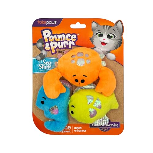 Pounce & Purr® Plush Cat Toys, Catnip & Silvervine Infused, Shiny Iridescent Accents, Interactive Play Toys for Cats & Kittens (Colorful Seashine Series) - color: Seashine