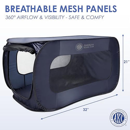 AKC 32-Inch Pop-Up Dog Kennel – Lightweight Travel Crate for Small Dogs – Foldable Indoor/Outdoor Pet Enclosure with Mesh Sides - color: Blue