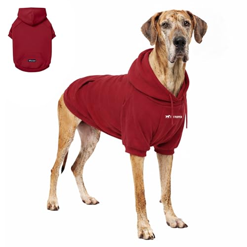 Tuff Pupper Dog Hoodie | Premium Quality Insulated Fabric | Ultra Soft Interior for Superior Comfort | Elastic Cuffs & Drawstring for Warmth | Stretch Fit Suitable for All Breeds (Red, 3XL) - color: Crimson Red, size: 115-150 lbs (XXX-Large