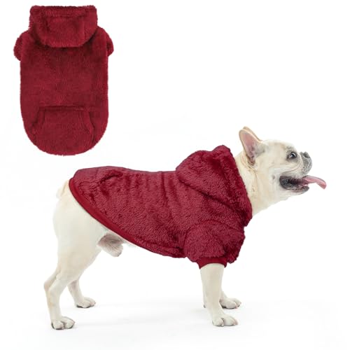 SCENEREAL Fleece Dog Sweaters Hoodie for Small Medium Large Dogs Girls Boys, Plush Fuzzy Dog Clothes Hoodies with Leash Hole, Winter/Fall Puppy Cold Weather Coat, Sherpa Hooded Sweatshirt, Burgundy M - color: Burgundy, size: Medium