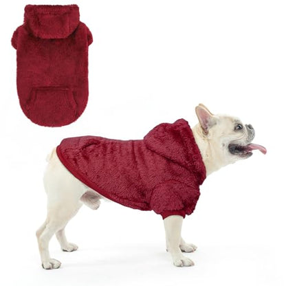 SCENEREAL Fleece Dog Sweaters Hoodie for Small Medium Large Dogs Girls Boys, Plush Fuzzy Dog Clothes Hoodies with Leash Hole, Winter/Fall Puppy Cold Weather Coat, Sherpa Hooded Sweatshirt, Burgundy M - color: Burgundy, size: Medium