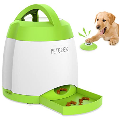 PETGEEK Automatic Dog Treat Dispenser with Button - Puzzle Memory Training Feeder, Pet Geek Button Treat Food Dispensing Toys Interactive, Iq Training Dog Feeder (Green) - color: Green 2