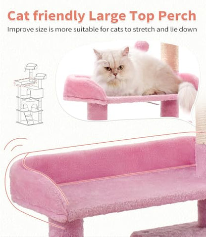 Made4Pets Cat Tree Tower 56" Cat Tower for Indoor Cats Kitten Tree Multi-Level Cat Tree with 2 Condo Furniture Activity Center with Scratching Posts Funny Toys (Pink) - color: Pink