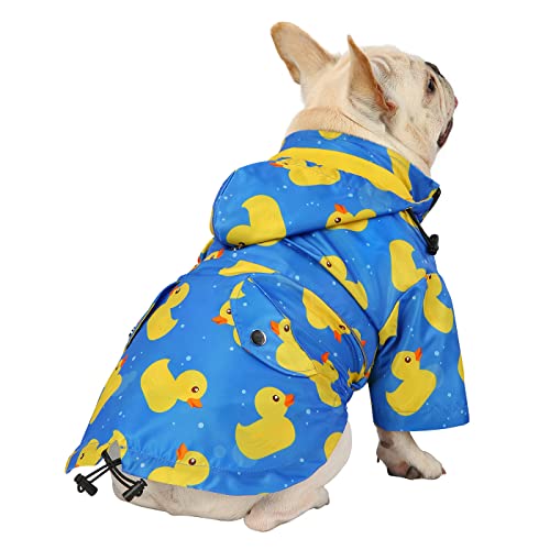 HDE Dog Raincoat Poncho Double Layer Zip Rain Jacket with Removable Hood, Leash Hole for Small to 3XL Dogs and Puppies Ducks Blue - M - color: Ducks Blue, size: Medium