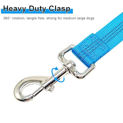 5FT Bungee Dog Leash with 2 Handles, Reflective Strong Nylon Traffic Leash, Shock Absorbing Lead for Large Medium Dogs Walking Training Controlling, Blue - color: Blue