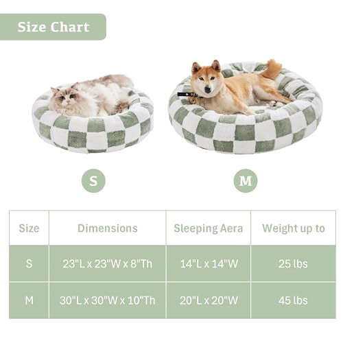 Ohocut Checkered Dog Bed, Cute Sage Green Retro Style Aesthetic Round Warming Pet Calming Beds for Small Dog and Cats, Plush Cozy Donut Washable, 30" L x 30" W x 8" Th - color: Green, size: 30"L x 30"W x 8"Th