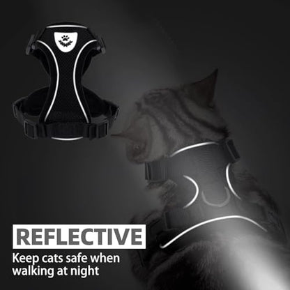 PUPTECK Cat Harness and Leash Set Escape Proof Reflective Cat Walking Harness Adjustable Soft Breathable Mesh Vest for Small Pets, Black, XS - color: Black, size: XS (NECK 8.5", CHEST 11"-14")