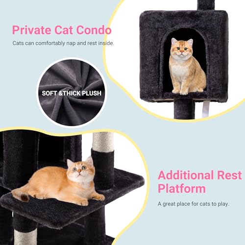 Allewie 29 Inches Cat Tree Tower/Plush Perches Platform/Condo/House/Sisal Scratching Posts/Multi-Level Activity Center Furniture for Kittens/Dark Grey - color: Dary Grey