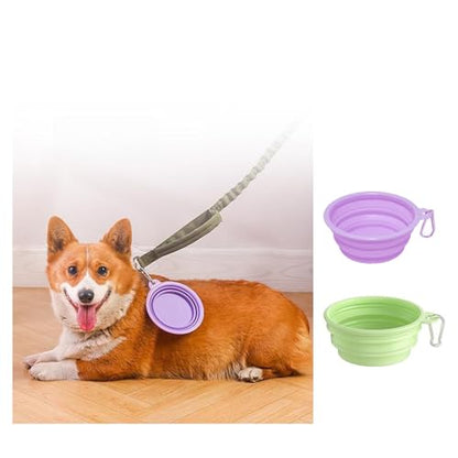 2-Pack Collapsible Dog Bowls with Carabiners | Portable Dog Bowl for Travel & Outdoor | BPA-Free Silicone Foldable Bowls for Dogs Cats (Purple,Green)