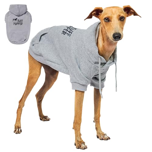 Tuff Pupper Dog Hoodie | Premium Quality Insulated Fabric | Ultra Soft Interior for Superior Comfort | Elastic Cuffs & Drawstring for Warmth | Stretch Fit Suitable for All Breeds (Gray, XS) - color: Heather Grey, size: 10-15 lbs (X-Small)