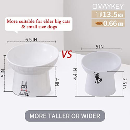 6.5 Inch Extra Wide Ceramic Raised Cat Bowls, Porcelain Tilted Elevated Cat Food Water Bowl Dish, Stress Free Pet Feeder Bowls Dishes for Elder Big Cats & Small Dogs, White - 2 Pack - color: White & White