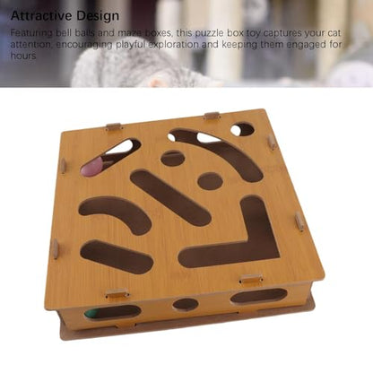 Cat Puzzle Toy Box, Composite Board, 11.02x11.02 in, Bell Ball Maze, Mental Physical Exercise, Indoor Cat Toy, Appearance Random