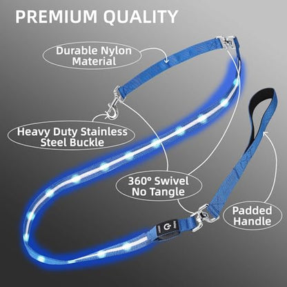 Light up Dog Leash for Night Walking - USB C Rechargeable - Waterproof - Dog Leash with Flashlight - LED Leashes for Dogs - 6Ft, Red - color: Red