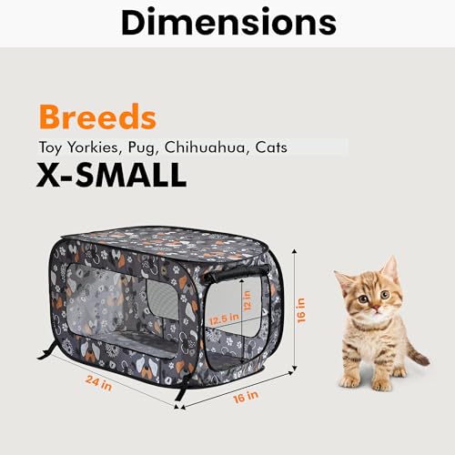 Beatrice Home Fashions Portable, Collapsible, Pop Up Kennel Travel Cat and Dog Crate, 24" L x 16.6" W x 16" H, Face of Love - color: Face of Love, size: 24.0"L x 16.6"W x 16.0"H