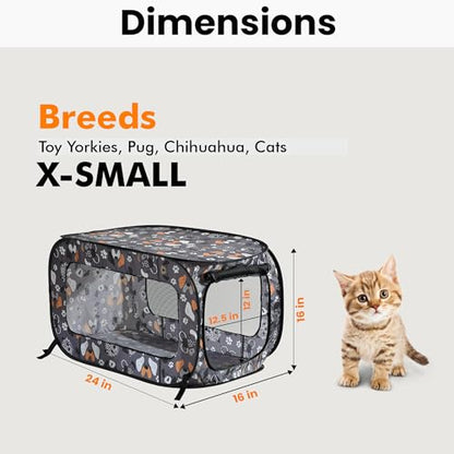Beatrice Home Fashions Portable, Collapsible, Pop Up Kennel Travel Cat and Dog Crate, 24" L x 16.6" W x 16" H, Face of Love - color: Face of Love, size: 24.0"L x 16.6"W x 16.0"H
