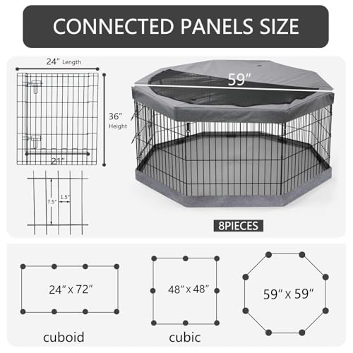 PETIME Foldable Metal Dog Exercise Pen/Pet Puppy Playpen Kennels Yard Fence Indoor/Outdoor 8 Panel 24" W x 36" H with Top Cover and Bottom Pad (Playpen+Bottom+Top Cover, 8 Panels 36" H) - size: 36''H