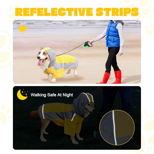 Dog Raincoat, Water Resistant, Adjustable, Cool Design (Yellow, Large) - color: Yellow, size: Large