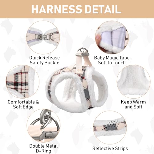 Small Dog Harness Collar and Leash Set, Step in No Chock No Pull Soft Mesh Adjustable Dog Vest Harnesses Plaid Reflective for Dogs Puppy Cats Kitten Rabbit (Warm Beige, XXS) - color: Warm Beige, size: XXS