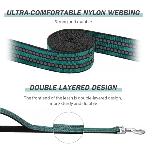 Hikiko 6 FT Heavy Duty Dog Leash with 2 Padded Handles Reflective Nylon Double Handle Dog Leash, Dark Green - color: Dark Green, size: 1 in x 6 ft