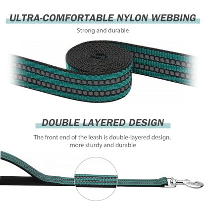 Hikiko 6 FT Heavy Duty Dog Leash with 2 Padded Handles Reflective Nylon Double Handle Dog Leash, Dark Green - color: Dark Green, size: 1 in x 6 ft