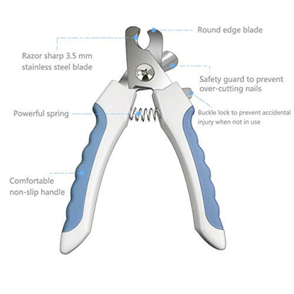 Pet Nail Clippers and Trimmers Set Safety Guard to Avoid Over Cutting Razor Sharp Blades Grooming Tool for All Small Large Dog Cat Blue - color: Blue