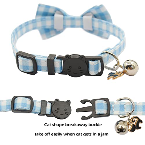 Bowtie Cat Collars Breakaway with Bell, Adjustable Cute Kitty Collars Safety Buckle Kitten Collar for Cat Puppy 7.5-11in (Light Blue Plaid) - color: Light Blue Plaid