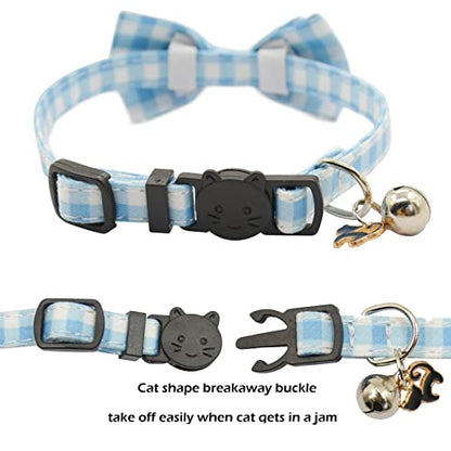 Bowtie Cat Collars Breakaway with Bell, Adjustable Cute Kitty Collars Safety Buckle Kitten Collar for Cat Puppy 7.5-11in (Light Blue Plaid) - color: Light Blue Plaid