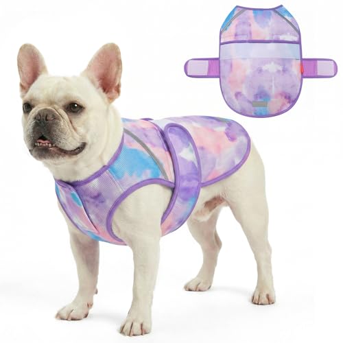KYEESE Dog Cooling Vest, Lightweight Dog Cooler Jacket, 3D Breathable Mesh Pet Cooling Shirts for Summer with Reflective Stripe, Sun Protection Pet T Shirt for Beach, Hiking, Walking, Purple, S - color: Purple, size: Small (6-11lbs)