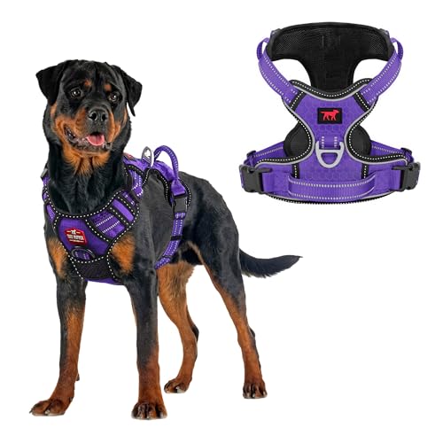 Tuff Pupper No Pull Easy Walk Dog Harness | Heavy Duty Pet Vest | Front & Back Leash Clips | Strong Safety Handle | Reflective Anti Pull Vest | Comfortable Padded Escape Proof Harness(X-Large, Purple) - color: Purple, size: X-Large (Neck: 20-30" , Chest: