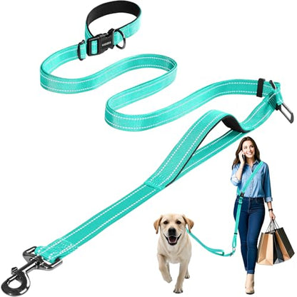 Hands Free Dog Leash by Kazazoo, Adjustable 6-9 FT Waist & Crossbody Leash with Quick Off Buckle, Reflective Stitches for Walking, Jogging,Medium to Large Dogs & Puppies Green-L - color: Green, size: L