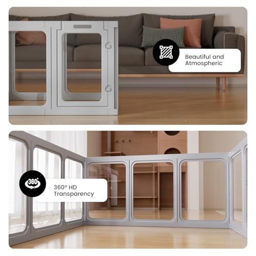 Clear Acrylic Dog Playpen - 50 x 33.4 Inch, 24" H 10 Planes Transparent Dog Fence Indoor, Sturdy Pet Pen for Puppy/Small Dog/Rabbit/Pig, Easy Assemble & Cleaning Plastic Whelping Box Enclosure, Grey - color: Grey
