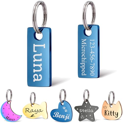 Anavia Small Size Dog Cat ID Tags, Small/XS Personalized Color Plated Stainless Steel Puppy Kitten Name Tags, Customized Engraved Nameplate Pet Collar Tag (Blue, XS-Rectangle) - color: Blue, size: XS-Rectangle
