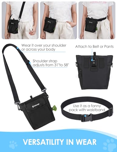 Gobeigo Dog Treat Pouch, Magnetic Closure & Sealable Silicone Bag Insert, 4-Cup Capacity – Belt Clip/Waist Belt/Crossbody Wear, Clicker Included – Great for Pet Training & Walking (Black) - color: Black