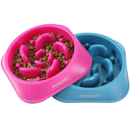 MateeyLife Slow Feeder Dog Bowls 2PCS, Anti-Choking Puzzle Dog Food Bowls, Anti-Slip Interactive Feeding Slow Down Eating, Bloat Stop Maze Dishes for Medium Large Breeds Purple&DarkBlue - color: C-Purple&DarkBlue, size: Medium