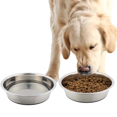 Set of 2 Stainless Steel Dog Bowls - 64oz/8 Cups Food and Water Bowls for Dogs and Cats - Non Slip Metal Pet Dishes for Medium to Large Sized Pets - Puppy Essentials by PETMAKER - size: 64 oz