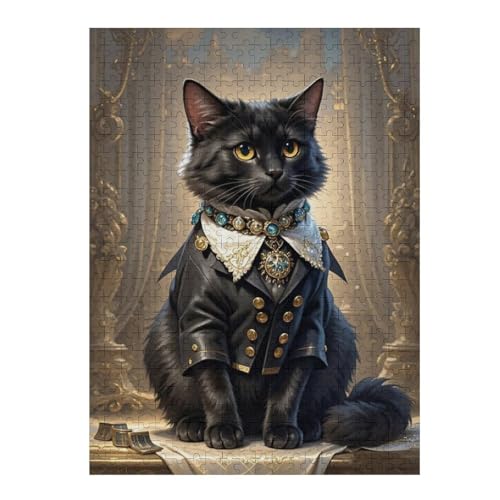 Gothic Cat 1000-Piece Wooden Jigsaw Puzzle, Dark Whimsical Cat Illustration, Cozy Indoor Fun, Creative Brain-Training Activity - color: #10