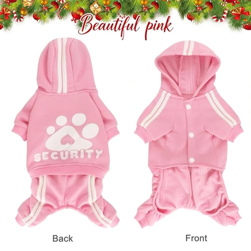 Dog Hoodie Security Clothes 4 Legs Jumpsuit Sweatshirt Hoodies Soft & Warm Dog Outfit Pullover Dog Winter Clothes Sweater for Small Medium Large Dogs Cats (Pink, XX-Small) - color: Pink, size: XX-Small