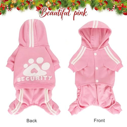 Dog Hoodie Security Clothes 4 Legs Jumpsuit Sweatshirt Hoodies Soft & Warm Dog Outfit Pullover Dog Winter Clothes Sweater for Small Medium Large Dogs Cats (Pink, XX-Small) - color: Pink, size: XX-Small