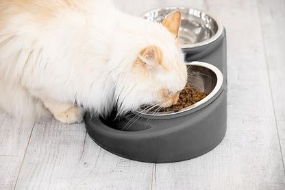 Ubbi Pet Feeding Bowls Set with Non-Slip Mat, Elevated & Flat Stainless Steel Dog or Cat Bowls, Ergonomic 15° Angled Feeder, Dishwasher Safe, Charcoal Gray - color: Charcoal