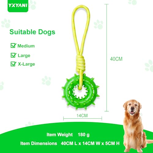 Durable Dog Chew Toy – Tough Rubber and Rope Tug Toy with Squeaker, Interactive Training and Fetch Toy for Aggressive Chewers, Medium and Large Dogs, Heavy Duty Tug-of-War (Round Ball)