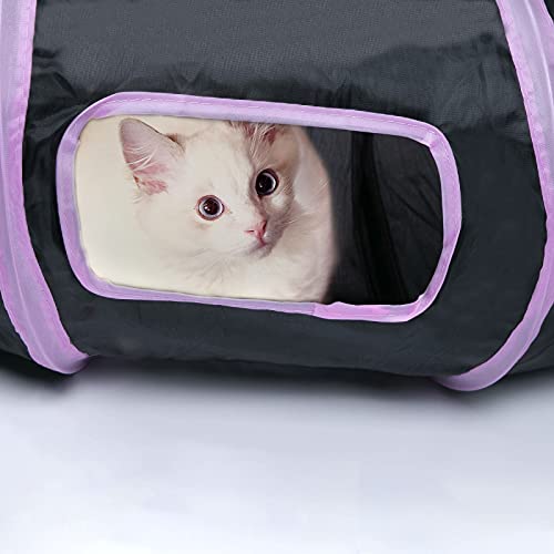 Sheldamy Cat Tunnel, S-2-Way Cat Tunnels for Indoor Cats, Collapsible Cat Play Tunnel, Interactive Toy Maze Cat House with 1 Play Ball for Cats, Puppy, Kitty, Kitten, Rabbit (Pink & Black) - color: S-2 Way Pink & Black