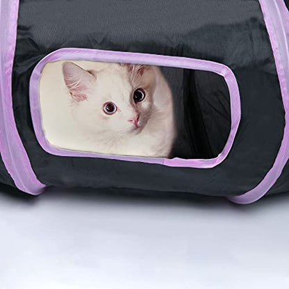 Sheldamy Cat Tunnel, S-2-Way Cat Tunnels for Indoor Cats, Collapsible Cat Play Tunnel, Interactive Toy Maze Cat House with 1 Play Ball for Cats, Puppy, Kitty, Kitten, Rabbit (Pink & Black) - color: S-2 Way Pink & Black