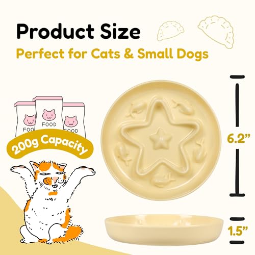 Cat Slow Feeder Bowl – Whisker Friendly Melamine Puzzle Feeding Bowl for Slow Eating – Wet & Dry Food – Dishwasher Safe, Lightweight, Non-Slip (Buttercream, 6.3'') - color: Buttercream, size: 1 Count (Pack of 1)