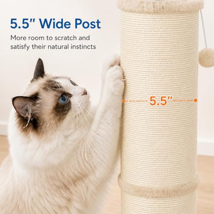 Sisal Cat Scratching Post for Indoor Cats & Kittens, 5.5" Diameter Heavy Duty Vertical Scratcher, 32 Inch Extra Tall Furniture Protector with Stable Base, Beige - color: Cylinder Beige