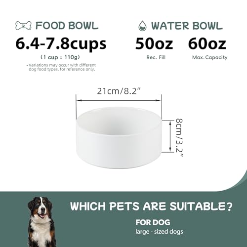 Havniva 8.3” Dog Bowl Ceramic Dog Food and Water Bowl, Durable Dog Water Bowl with Non-Slip Rubber Base Large Capacity Feeding Dishes for Large Dogs - color: Matte White, size: 8.3 Inch