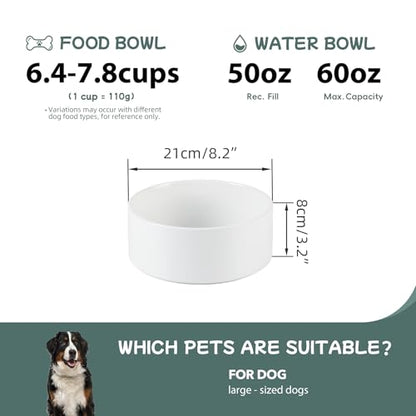 Havniva 8.3” Dog Bowl Ceramic Dog Food and Water Bowl, Durable Dog Water Bowl with Non-Slip Rubber Base Large Capacity Feeding Dishes for Large Dogs - color: Matte White, size: 8.3 Inch