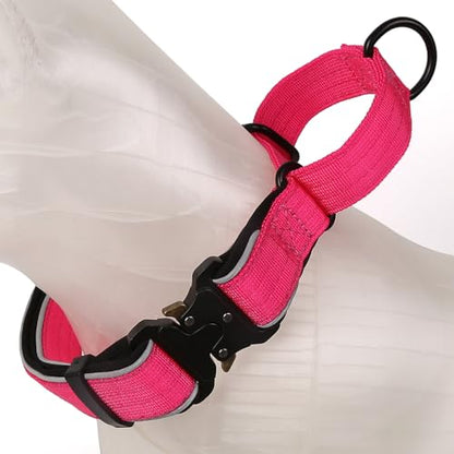 Heavy-Duty Reflective Martingale Dog Collar, Half-Choke Adjustable Tightening Escape-Proof Training Collar for Medium and Large Dogs (Rose Red, M(W0.98*Neck 14-20")) - color: Rose Red, size: M(W0.98*Neck 14-20")