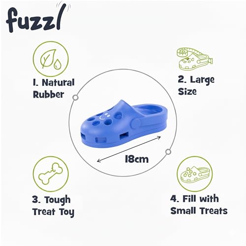 Fuzzl Shoe Dog Toy Puzzle Treat Toy – Natural Rubber Chew Toy – Durable, Interactive Enrichment Feeder – Eco-Friendly, Non-Toxic & Dishwasher Safe – Blue - style: Clog Blue