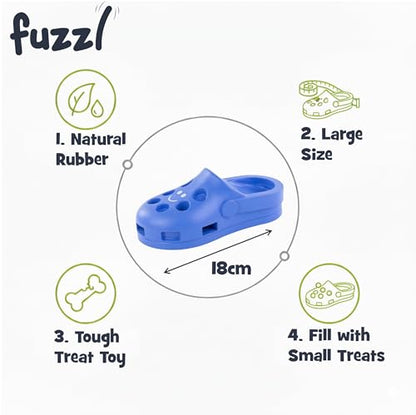 Fuzzl Shoe Dog Toy Puzzle Treat Toy – Natural Rubber Chew Toy – Durable, Interactive Enrichment Feeder – Eco-Friendly, Non-Toxic & Dishwasher Safe – Blue - style: Clog Blue